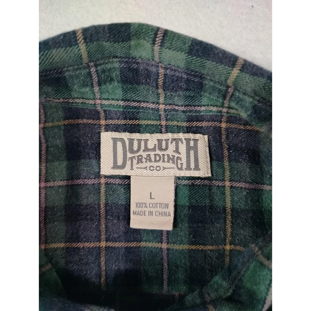 Duluth Trading Co Free Swingin Flannel Shirt Mens Large Green Plaid Workwear
